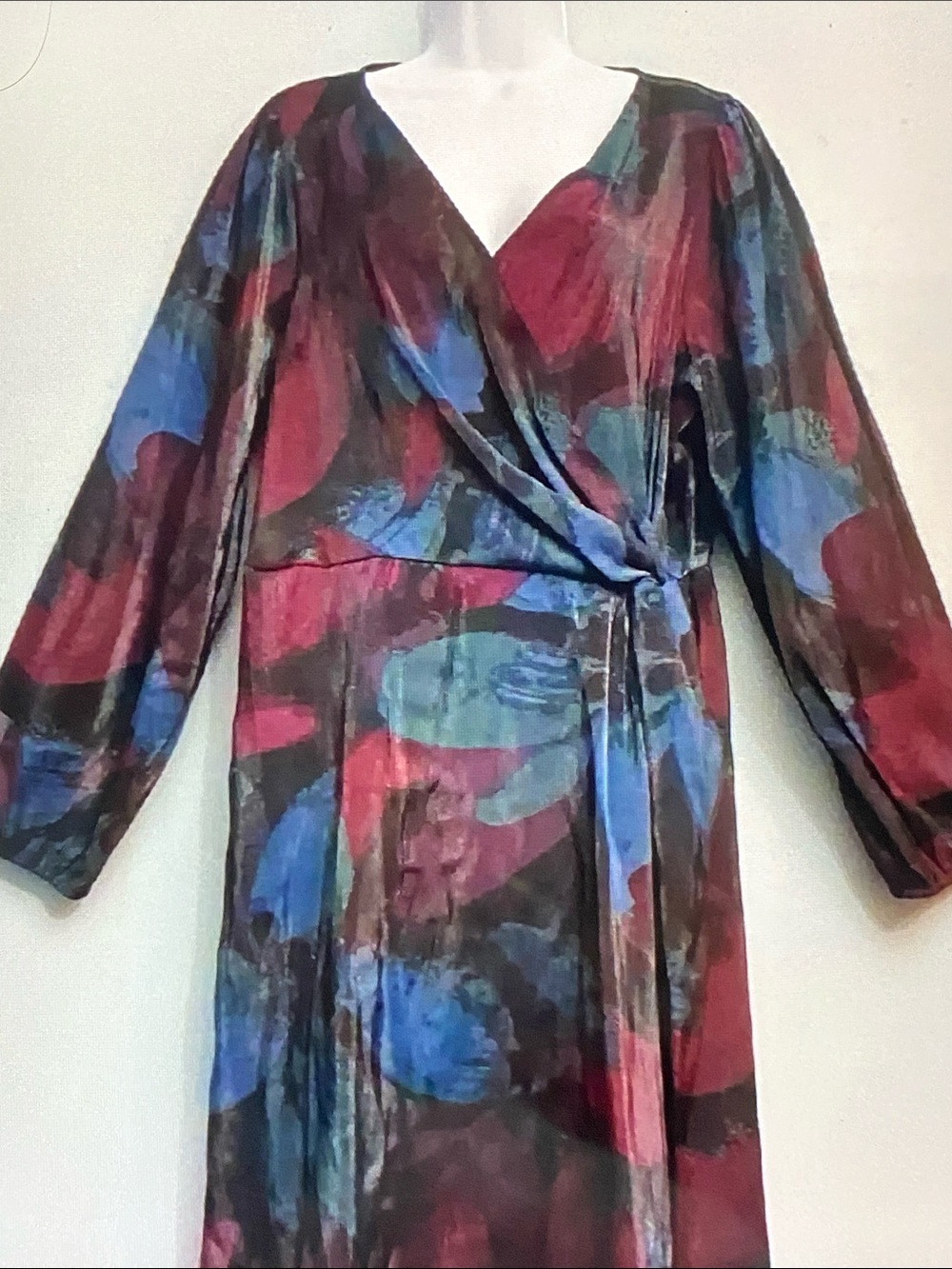 Ava & Viv Multicolor Blue and Burgundy Abstract Wrap Dress